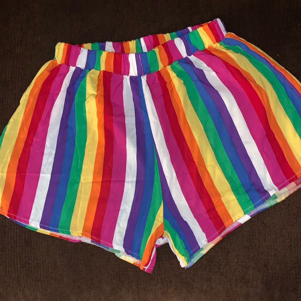 Rainbow striped high waist shorts